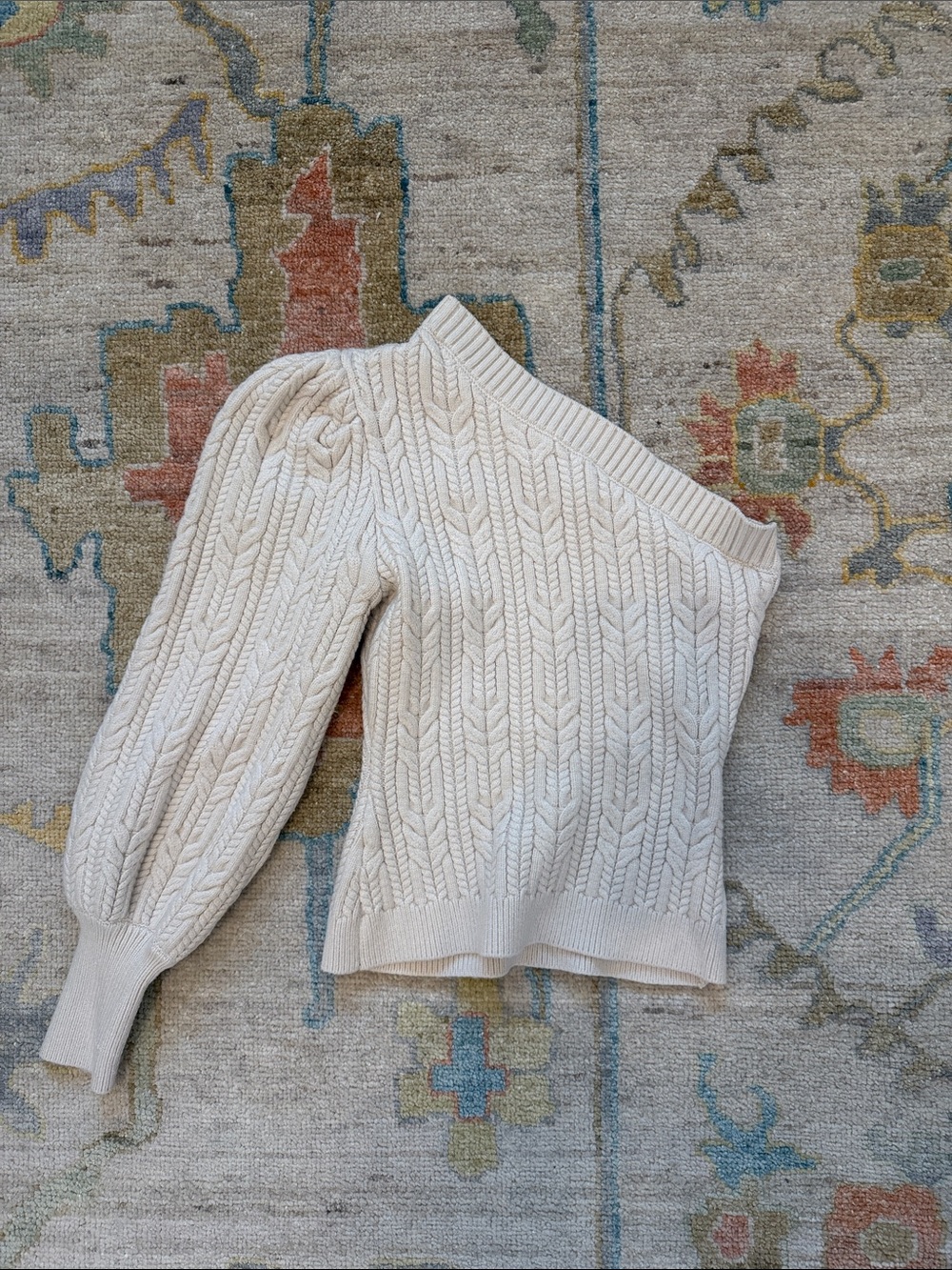 Zara Cream One-Shoulder Cable Knit Sweater